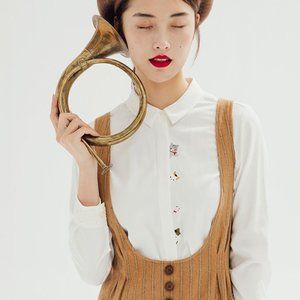 Camel Brown Perthshire Wool Dungarees Pinafore Skirt Dress